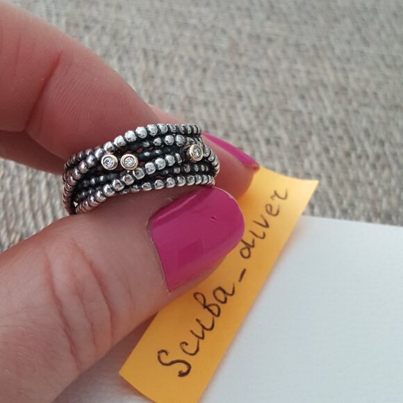 PANDORA Entangled Beauty Two Tone 925 Silver 14K Gold Ring with Diamonds Retired - Picture 4 of 16